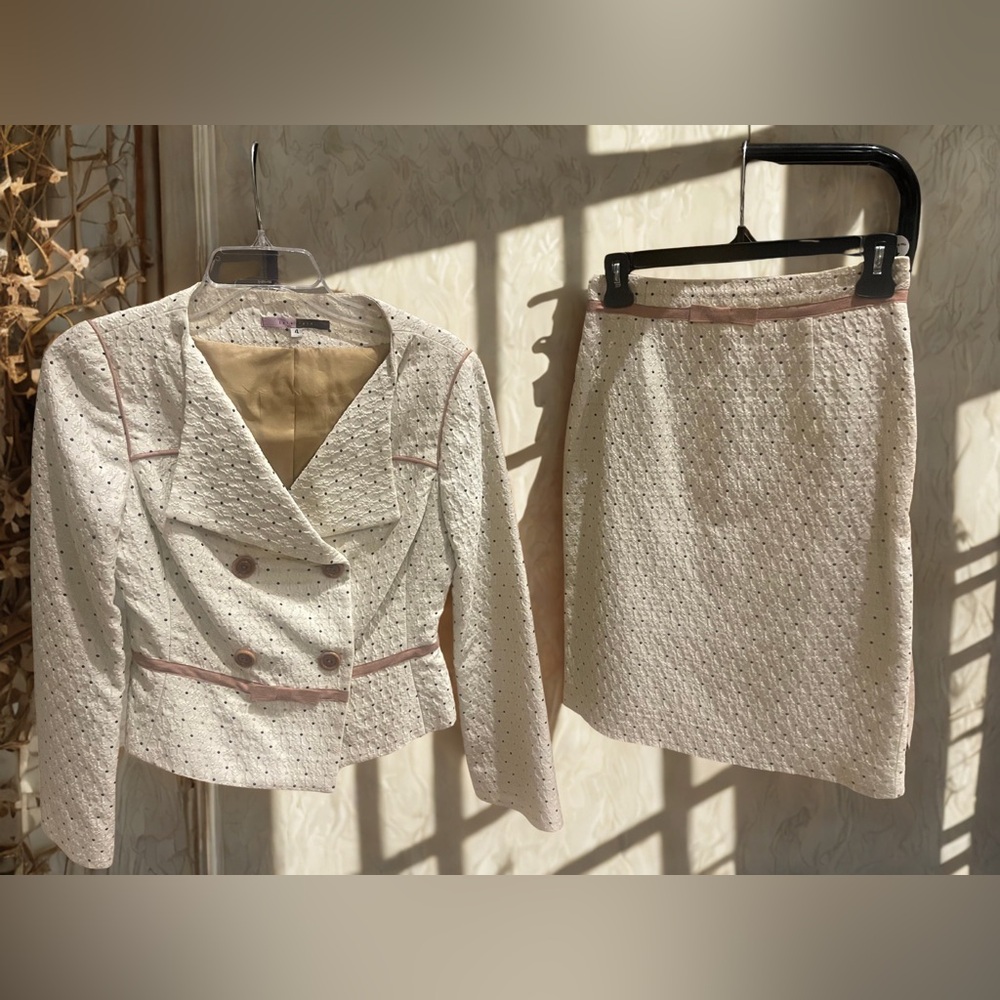 Lela Rose Cream Textured Skirt Suit Set Sz 4